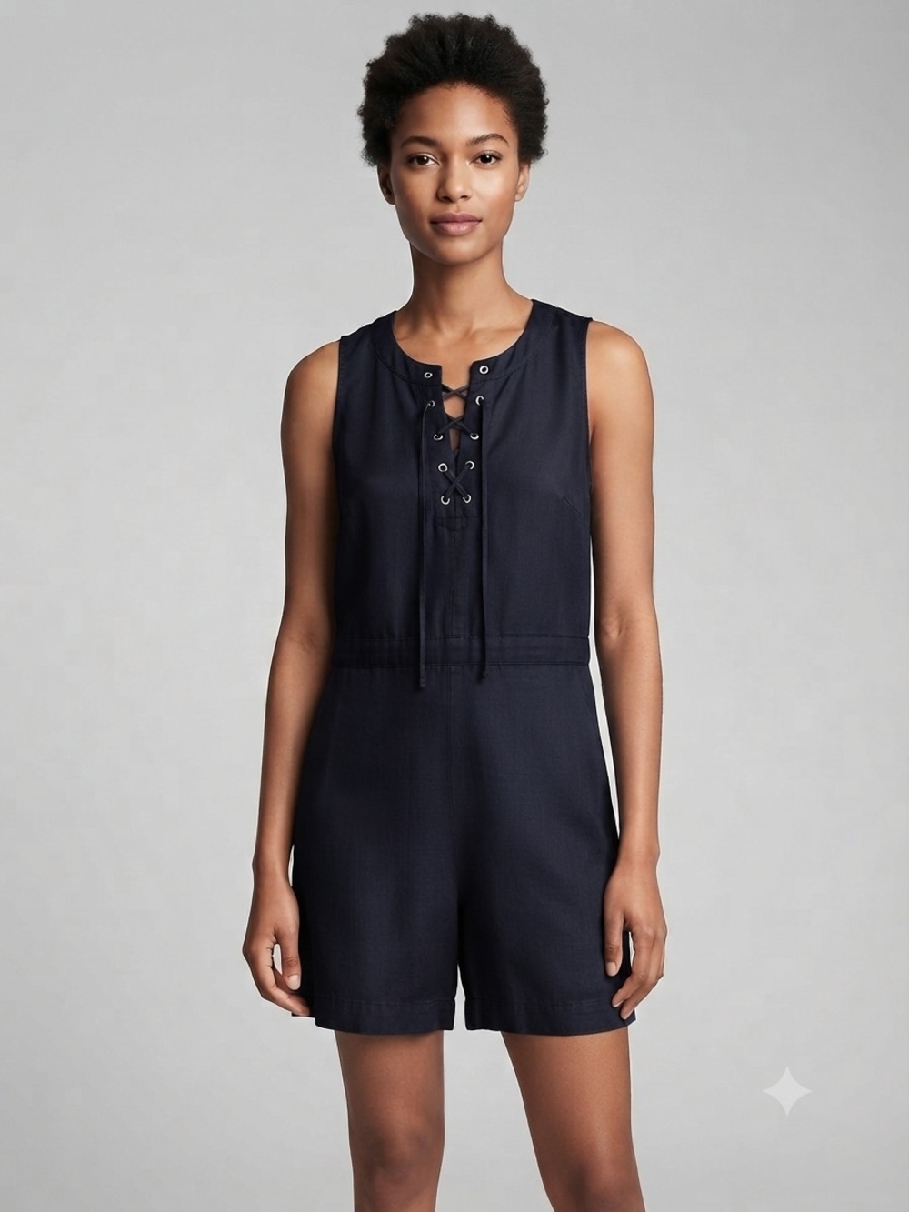Banana Republic Blue Lyocell Lace-Up Front Short Jumpsuit Romper Sz 14